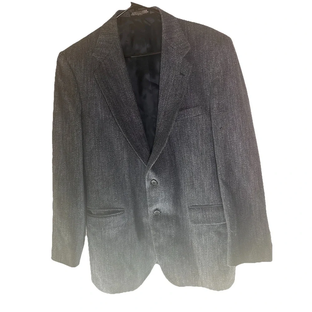 Towncraft‎ Mens Blazer Sport Coat Suit Jacket 41R Blue Grey Wool Silk Blend Vtg